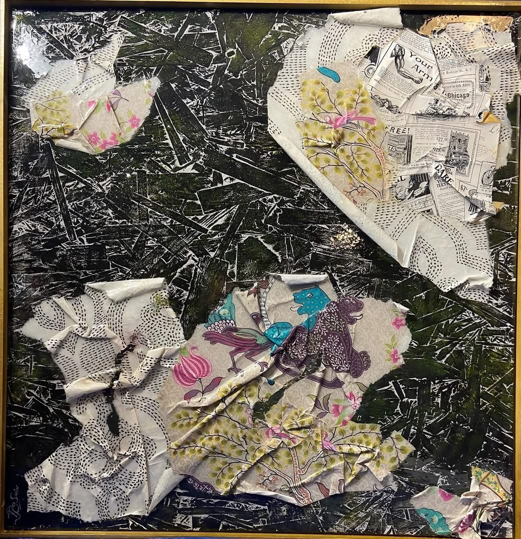 Treasure Behind the Wall II (2024) — Acrylic painting, collage, diamond dust on wood by Sergei Troshin